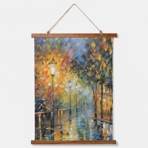 Romantic Rainy Evening Street Scene Impressionist Hanging Tapestry