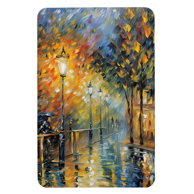 Romantic Rainy Evening Street Scene Impressionist  Magnet (Vertical)