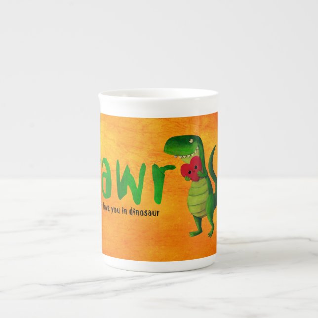 Romantic RAWR T-rex Dinosaur Bone China Mug (Front)