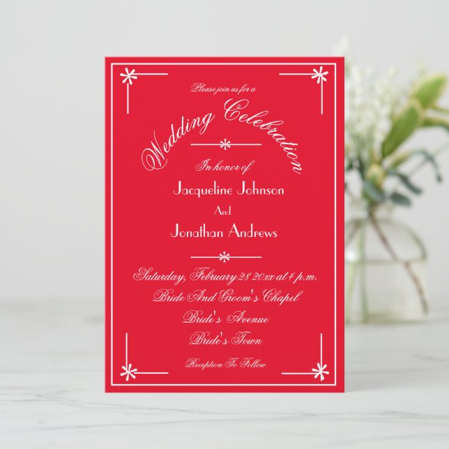 Romantic Red All In One RSVP Email Website Wedding Invitation (Standing Front)