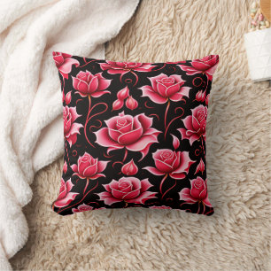 romantic red and black botanical and flowers  cushion