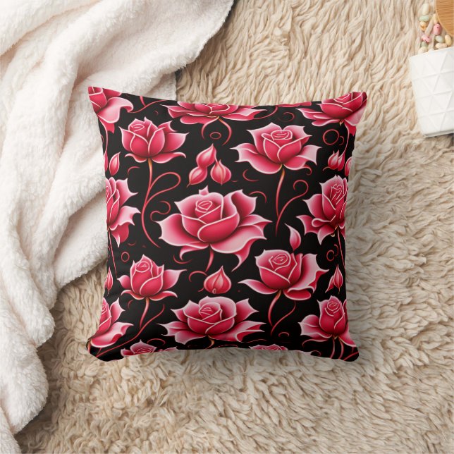 romantic red and black botanical and flowers  cushion (Blanket)