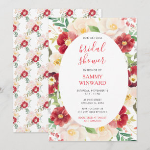 Romantic Red and Cream Flowers Bridal Shower Invitation