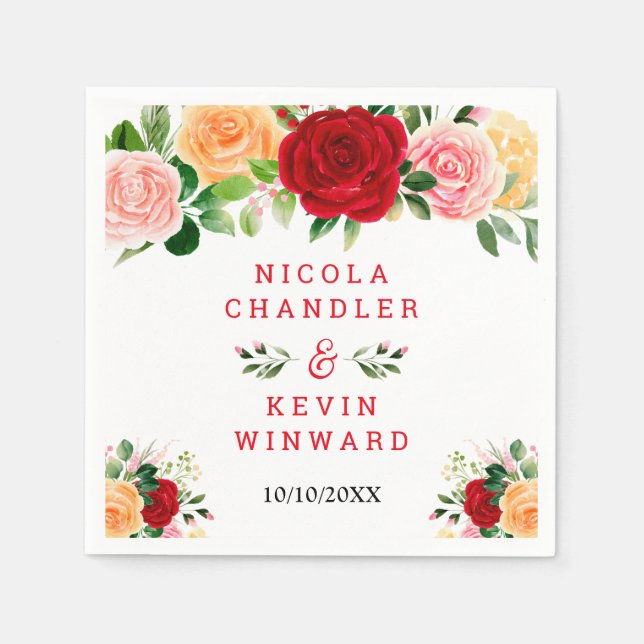 Romantic Red and Orange Roses Napkin (Front)