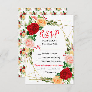 Romantic Red and Orange Roses RSVP Card