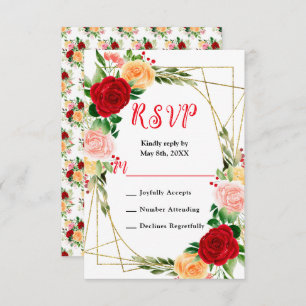 Romantic Red and Orange Roses RSVP Card