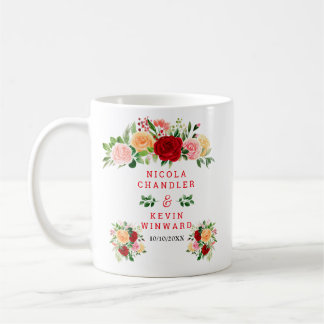 Romantic Red and Orange Roses Wedding Coffee Mug