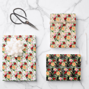 Romantic Red and Orange Roses Wrapping Paper Sheet