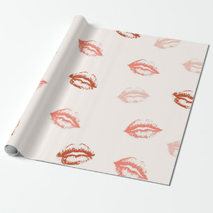 Romantic Red and Pink Lipstick Kiss Wrapping Paper