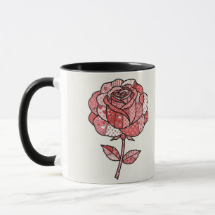 Romantic Red and Pink Patchwork Rose Illustration Mug