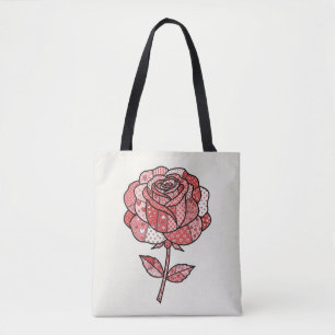 Romantic Red and Pink Patchwork Rose Illustration Tote Bag