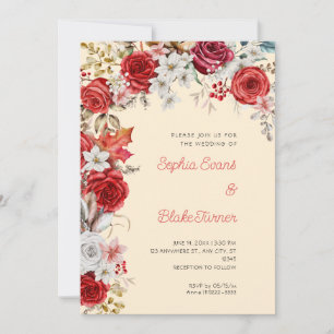 Romantic Red and White Roses Light Orange Wedding Invitation