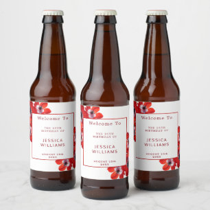 Romantic Red Anemones Floral 25th Birthday Beer Bottle Label
