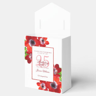 Romantic Red Anemones Floral 25th Birthday Favour Box