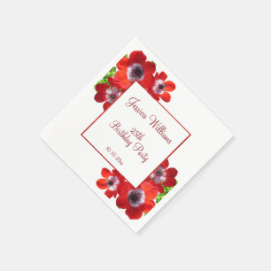 Romantic Red Anemones Floral 25th Birthday Napkin