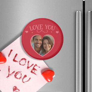 Romantic Red Background with Custom Photo Magnet