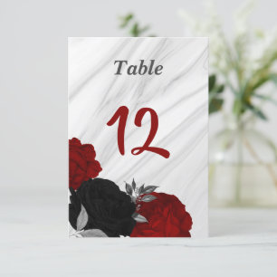 Romantic red & black floral table number