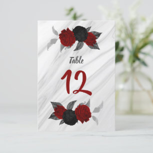 Romantic red & black floral table number