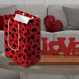 Romantic Red & Black Heart Valentine's  Medium Gift Bag