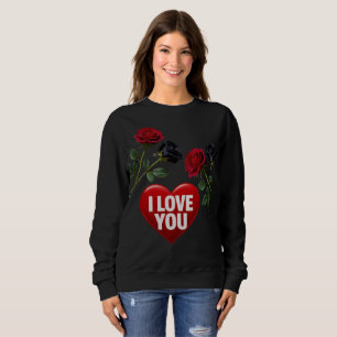 Romantic Red & Black Rose Heart Hoodie – I Love Yo