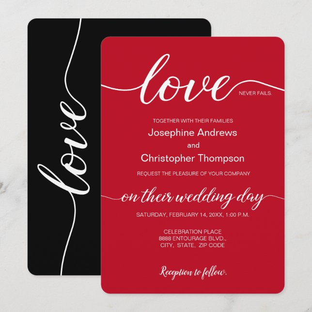 Romantic Red Black Valentine's Wedding Invitation (Front/Back)