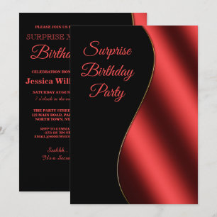 Romantic Red & Black Wave Surprise Birthday Invitation