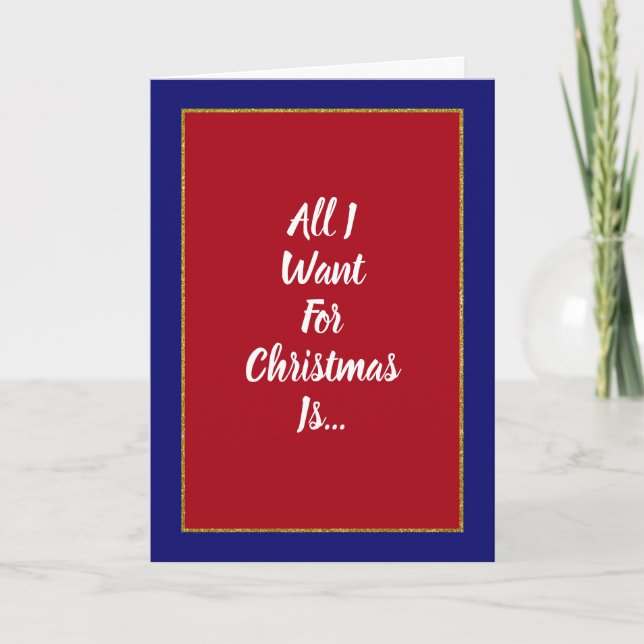 Romantic Red Blue Gold Christmas Holiday Card (Front)