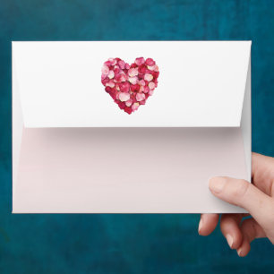 Romantic Red Blush Pink Rose Petals Heart Envelope