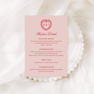 Romantic Red Blush Vintage Monogram Crest Wedding Enclosure Card