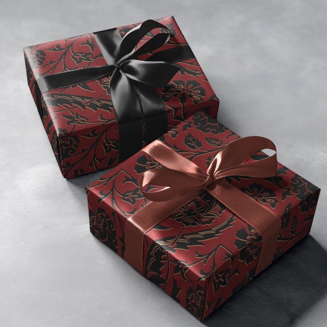 Romantic Red Bold Damask Paisley Black Floral Wrapping Paper (Creator Uploaded)