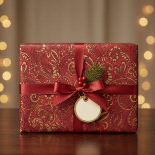 Romantic Red Bold Damask Paisley Bold Floral Wrapping Paper