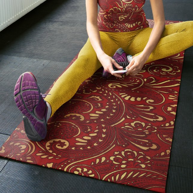 Romantic Red Bold Damask Paisley Bold Floral  Yoga Mat (Creator Uploaded)