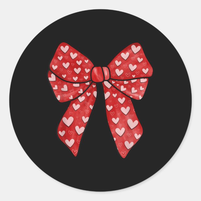 Romantic Red Bow Valentine’s Day Hearts Coquette G Classic Round Sticker (Front)