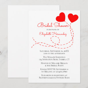 Romantic Red Bridal Shower Hearts Balloons Wedding Invitation