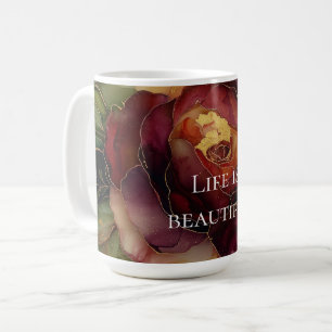 Romantic Red Burgundy Rose Gold Floral Coffee Mug