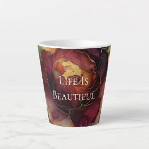 Romantic Red Burgundy Rose Gold Floral Latte Mug