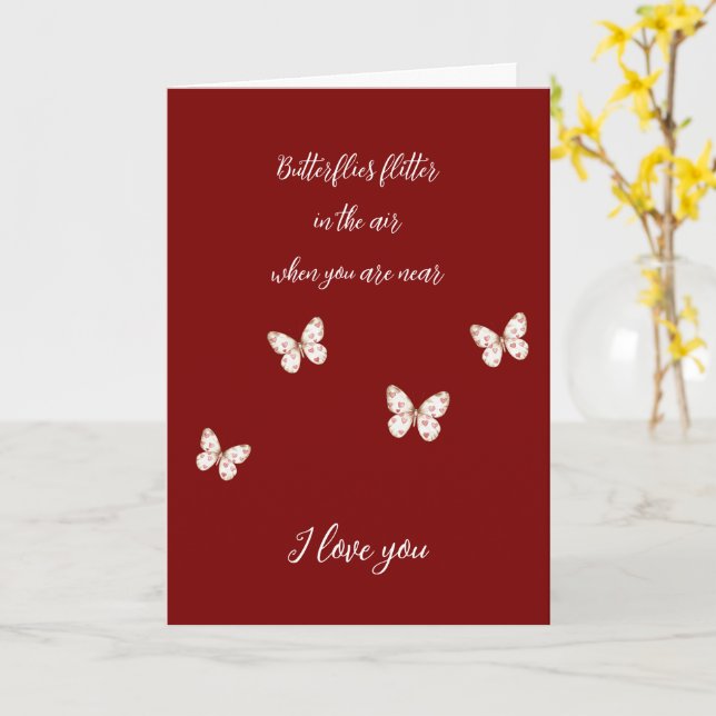 Romantic Red Butterflies with Hearts Love Card (Yellow Flower)