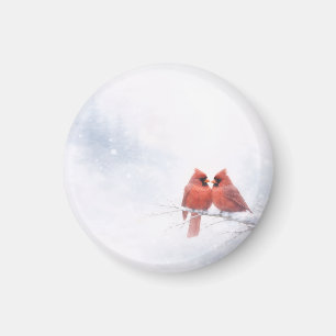 Romantic Red Cardinals Winter Watercolor Greeting Magnet