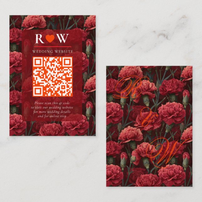 Romantic Red Carnation Themed Vintage Wedding Enclosure Card (Front/Back)