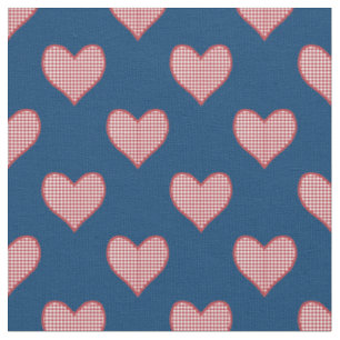 Romantic Red Check Gingham Hearts Custom Fabric
