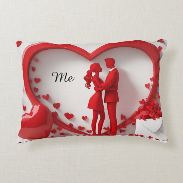 Romantic Red Couple Embracing Inside Heart Decorative Cushion (Front)