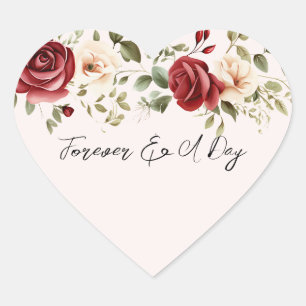 Romantic Red Cream Roses Blush Pink Wedding Heart Sticker
