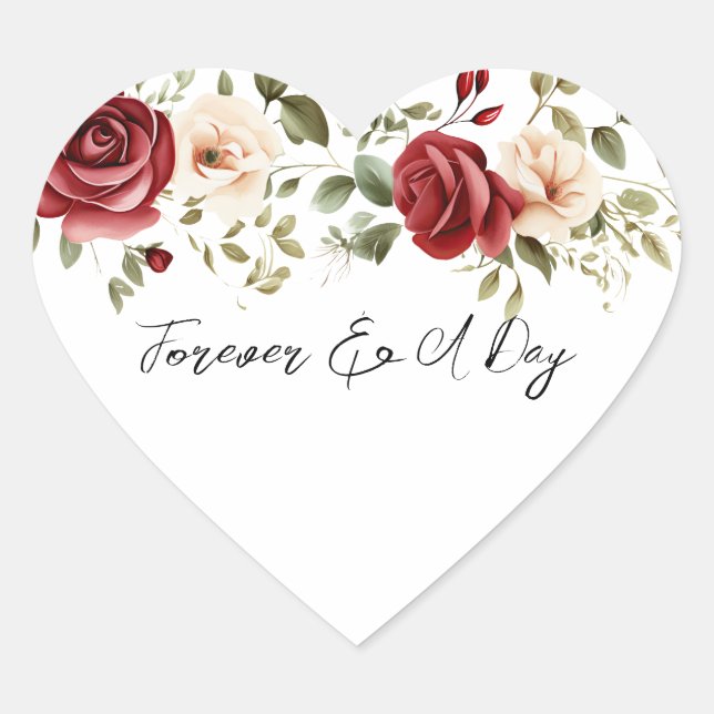 Romantic Red Cream Roses Wedding Heart Sticker (Front)