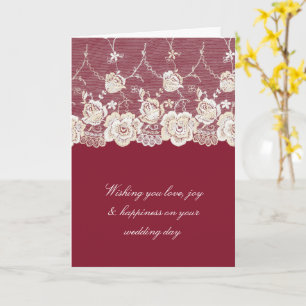 Romantic Red Cream White Lace Floral Wedding Card
