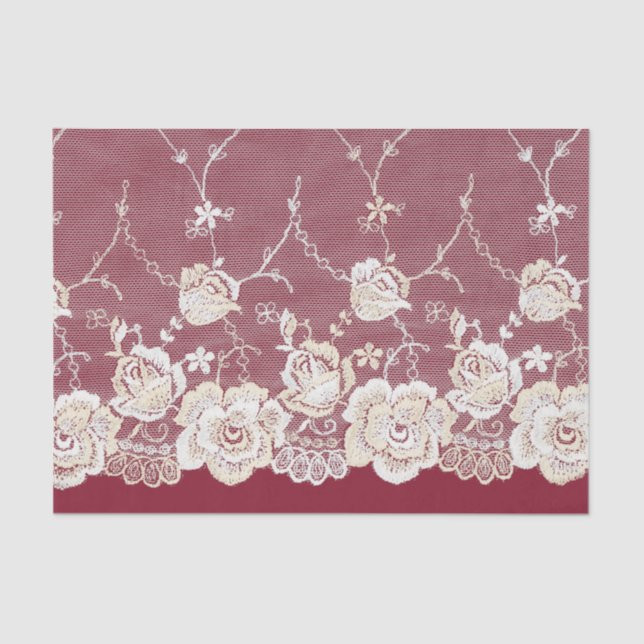 Romantic Red Cream White Lace Floral Wedding Tissue Paper (Front)
