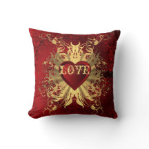 Romantic red damask and valentines heart