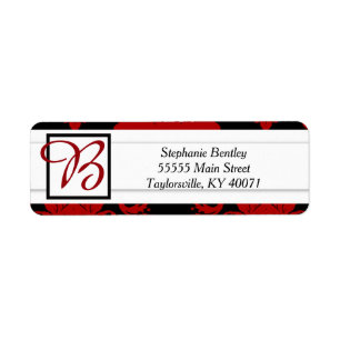 Romantic Red Damask Wedding Return Address Label