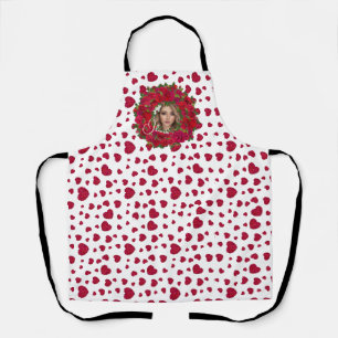 Romantic Red Dark Pink Roses Photo Border Apron