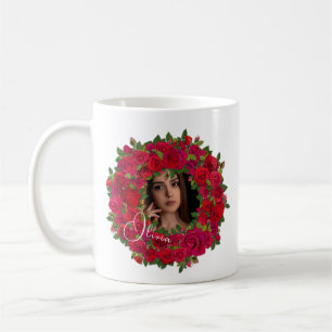 Romantic Red Dark Pink Roses Photo Border Coffee Mug