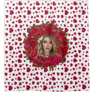 Romantic Red Dark Pink Roses Photo Border Shower Curtain